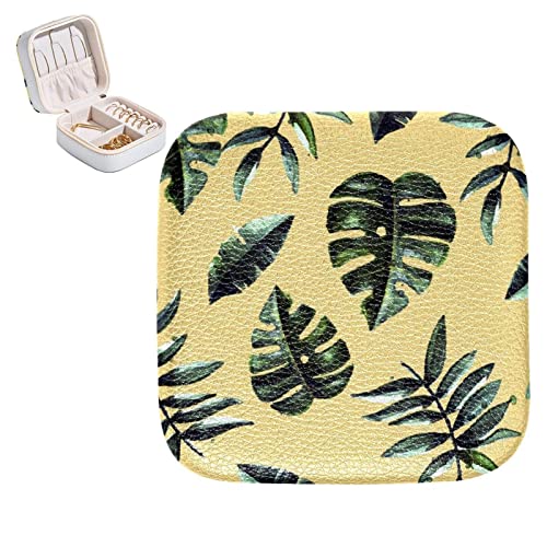 Schmuck-Organizer-Box, PU-Leder, kleines Schmucketui, Beige mit Blatt, Herbst und Herbst