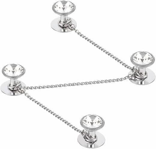 VAMA FASHIONS Silver Plated White Stone Kurta Buttons Cufflinks Studs With Chain Sherwani Blazer Coat Formal Cuff Links Fo...