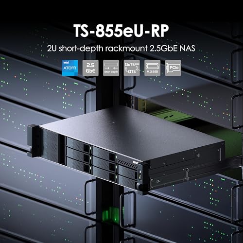 Image of QNAP TS-855eU-RP-8G-US 8 Bay High-Speed 2U Short-Depth rackmount NAS with Dual-2.5GbE, Intel Atom CPU, Redundant 300W PSU, 8GB DDR4 Memory and 8-core Computing Power (Diskless)