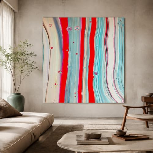 Tapisserie abstraite 160x230cm pour salon design contemporain rouge bleu