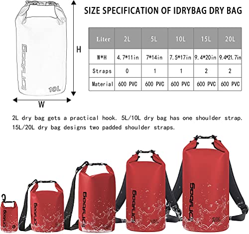 Image of IDRYBAG Dry Bag for Kayaking Waterproof 2L /5L /10L /15L /20L, Small Dry Sack Waterproof Bag for Boating