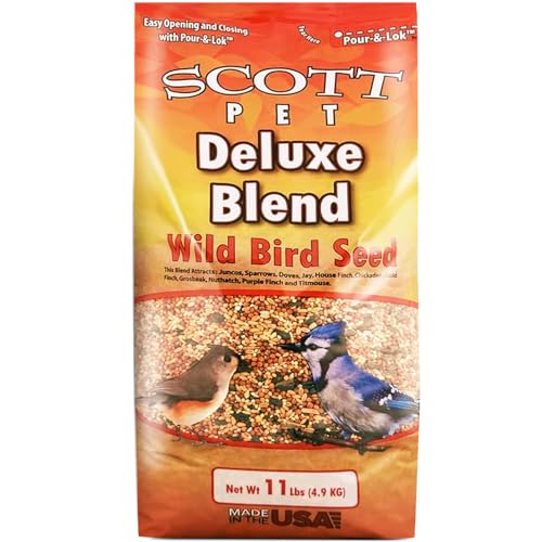 Scott Pet Wild Bird Seed, Deluxe Blend, 11 lbs Bag, No Dust, No Corn Mix, Feed, Great for All Feeder Types, Food for Outside Wild Birds