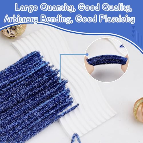 Image of Pipe Cleaners Craft, Pipe Cleaners Chenille Stem Fuzzy Sticks Craft Supplies for flowers making, Home DIY (Blue Sparkle, 200pc)