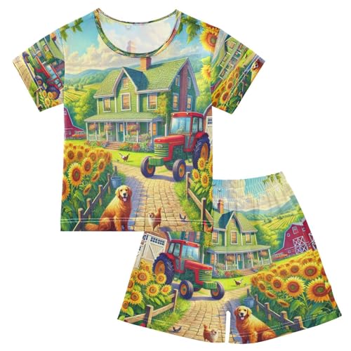 Farm Tractor Cute Dog Pajama Set Short Sleeve Summer Pajamas Sleepwear Nightwear Set Cotton 5Y