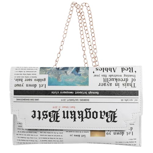 TENDYCOCO Damen Schultertasche Weiß Pu Leder Zeitung Design Leichte Crossbody Tasche 13X8.7X0.4 Zoll Für Alltag Outdoor Und Reisen