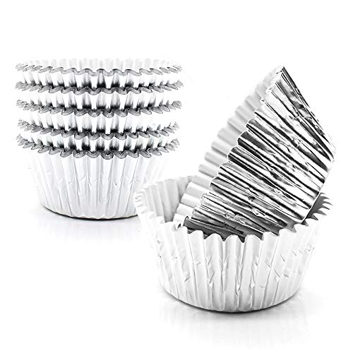 Image of Silver Foil Cupcake Liners,GOLF 100Pack Metallic Baking Cups Standard Size