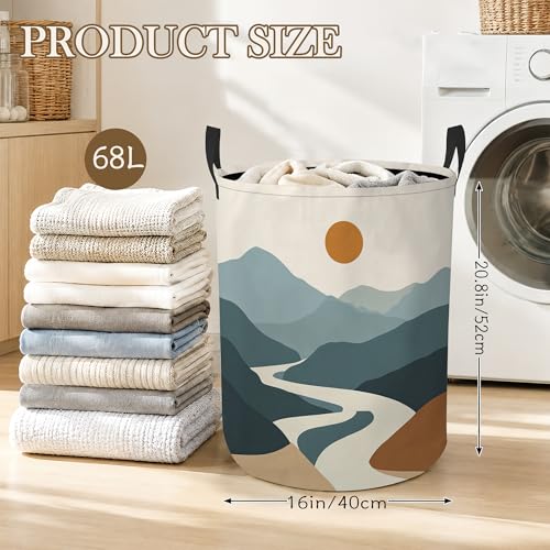 Image of Abstract Mountain Laundry Basket, Foldable Oxford Cloth Sunset Landscape Laundry Hamper with Handles, Tote Bag Clothes Storage Bucket for Laundry Room /Bathroom /Bedroom /Dormitories 20.8 inchx16 inch
