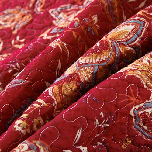 Mixinni MI121 RED-Q 100% Cotton 3-Piece Floral Reversible Red Quilt Set(1 Quilt And 2 Shams) Bedspread Coverlet Set-Full/Queen Size thumb #3