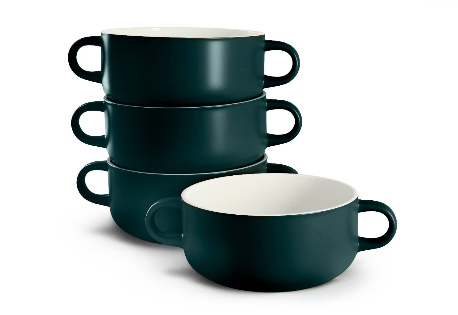 Kook Sopa Crocks, cuencos de cerámica, para asar, horno, microondas y lavavajillas, con asas, para cazuela, pasta, cereales, 20 onzas, juego de 4 (verde cazador)