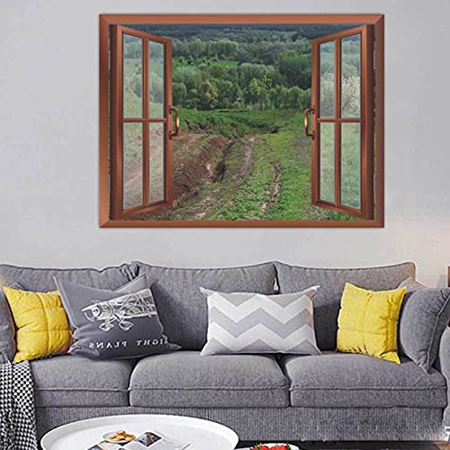 Image of CVANU Forest Trees Window Wall Sticker Virgin Jungle Fake Window Wall Decals Green Nature Beauty Removable Wall Sticker for Living Room Cv 44