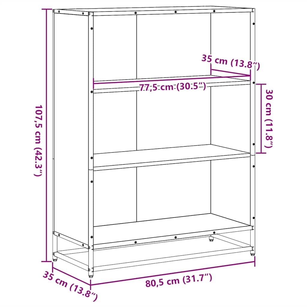 Estantería negra 80,5 x 35 x 107,5 cm, estructura de metal con 3 compartimentos, para salón, estudio, oficina, almacenamiento estable para libros, revistas, DVD