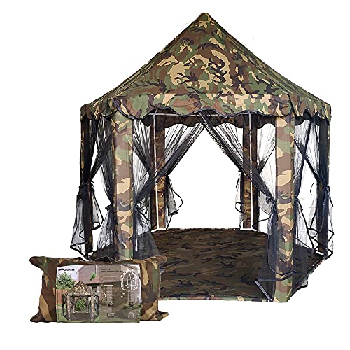 Best Goods CastleTent Hexagonal CastleTent, tamaño grande 140 x 140 x 135 cm, para interior y exterior (camuflaje) Cover