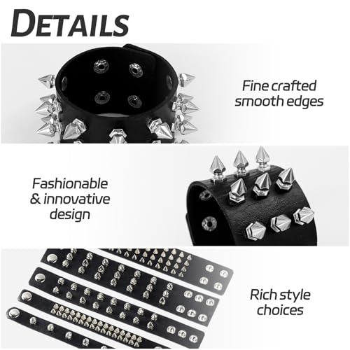 Punk Studded Bracelet Goth Bracelet Leather Rivets Spike Bracelets Cuff Adjustable Metal Wristband Gothic Accessories4