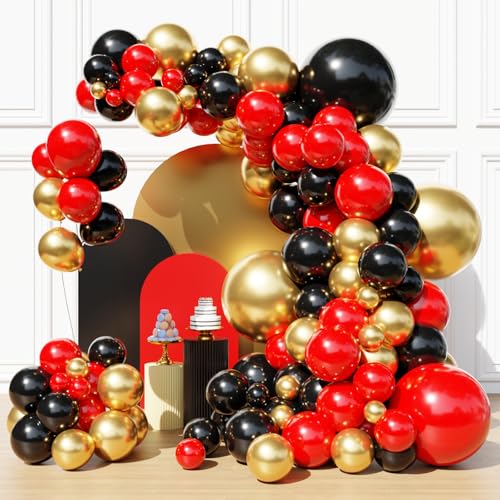Image of Red Black and Gold Balloons Garland Arch Kit, Black Gold Red Balloons for Casino Theme Party Decorations, New Year, Birthday Party Decoration