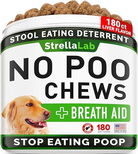 STRELLALAB No Poo Treats for Dogs – Coprophagia Stool Eating Deterrent – No Poop Eating for Dogs – Digestive Enzymes – Gut Health & Immune Support – Stop Eating Poop – Chicken Liver Flavor 180 Chews