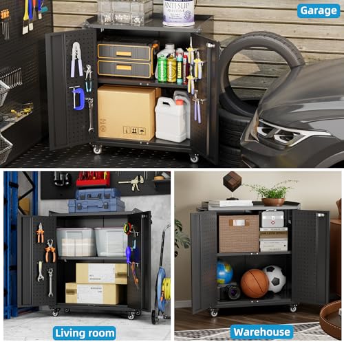 Image of Aobabo Metal Storage Cabinet, 31.5 inch H x 26 inch W Rolling Tool Cart with Lock