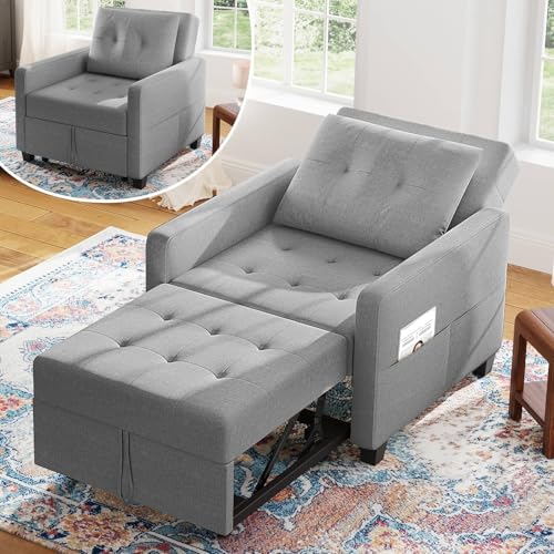 Vesgantti Canapé-lit 3 en 1, Gris Clair, Pliable, avec Fonction de lit, Fauteuil dormeur, jusqu'à 200 kg, avec Housse en Aspect Lin, Fauteuil pour Salon et...