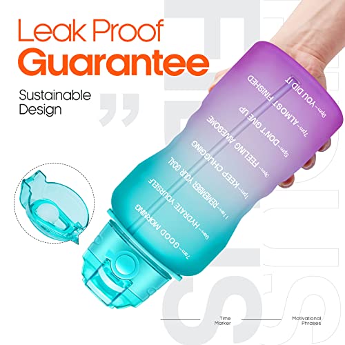 Fidus Large 1 Gallon Motivational Water Bottle With Paracord Handle & Removable Straw - Bpa Free Leakproof Water Jug With Time Marker To Ensure You Drink Enough Water Throughout The Day-Green/Purple #TOP5