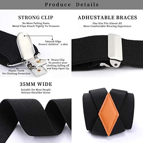 HISDERN Braces for Men Trousers with Very Strong 4 Clips Heavy Duty Braces X Style Adjustable Suspenders with Pre-tied Bow Tie Pocket Square Set