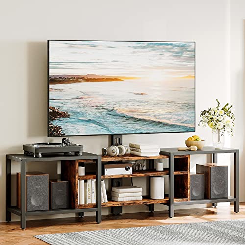 Ironck 79In Tv Stand For Tvs Up To 75+ Inch With Mount And Power Outlet 3 Tiers Tv Console Table With Storage Shelves, Entertainment Center, Steel Frame, For Living Room, Bedroom, Vintage Brown #TOP7