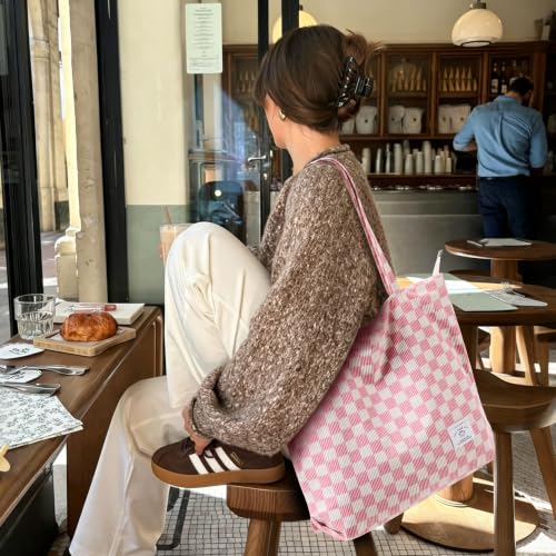 Image of KALIDI Women Corduroy Tote Bag Zipper Casual Tote's Handbag Big Capacity Shoulder Bag with Pockets