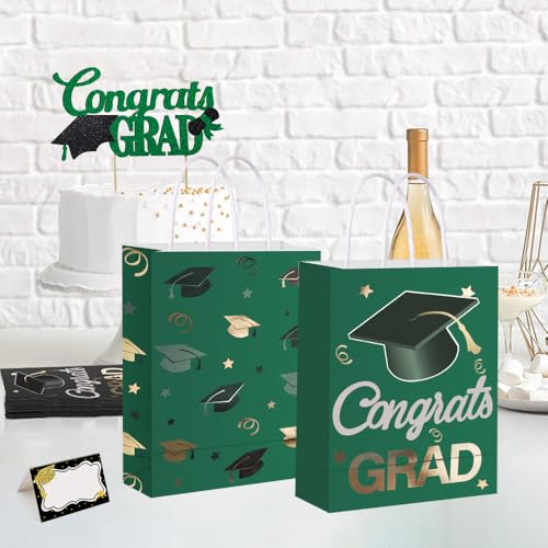 Image of 12 Pieces Graduate Gift Bags, Graduation Party Decorations (Green Gold)