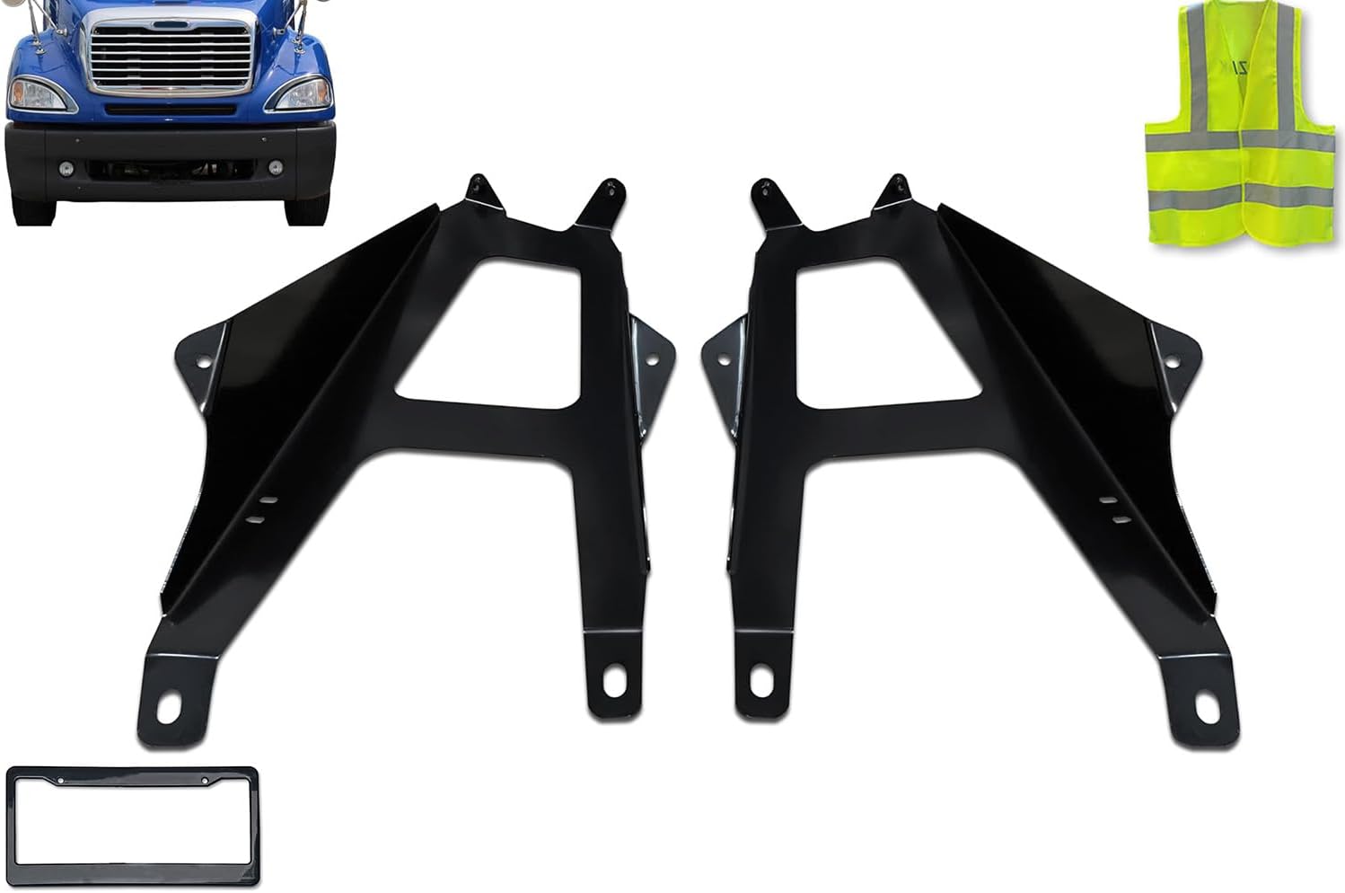 KOZAK Mounting Brackets Pair (Left Driver & Right Passenger Side) Fits Bumper Compatible with Freightliner Columbia 2002-2012 Plus Logo, License Plate Frame and Vest