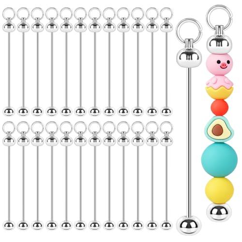 CXIIPOL 30 Pack Beadable Keychain Bars DIY Blank Beadable Keychains