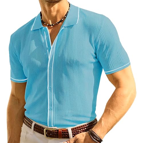 Camisa casual texturizada con botones para hombre en tejido transpirable retro a rayas