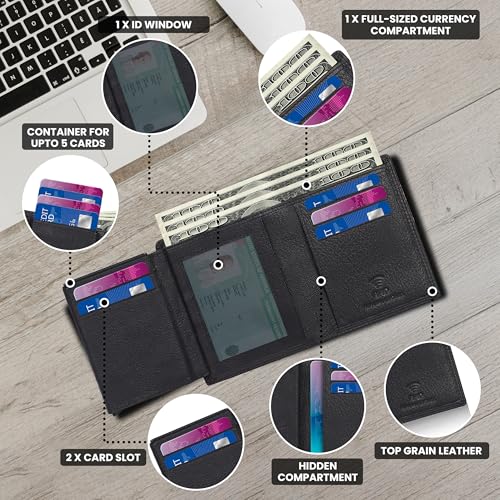 Image of TDG AirTag Pop-Up Leather Wallet for Men (Airtag Not Included) | RFID Smart Trifold 16+ Cards | Top Grain | Gift Ready | Handmade in India (Black)