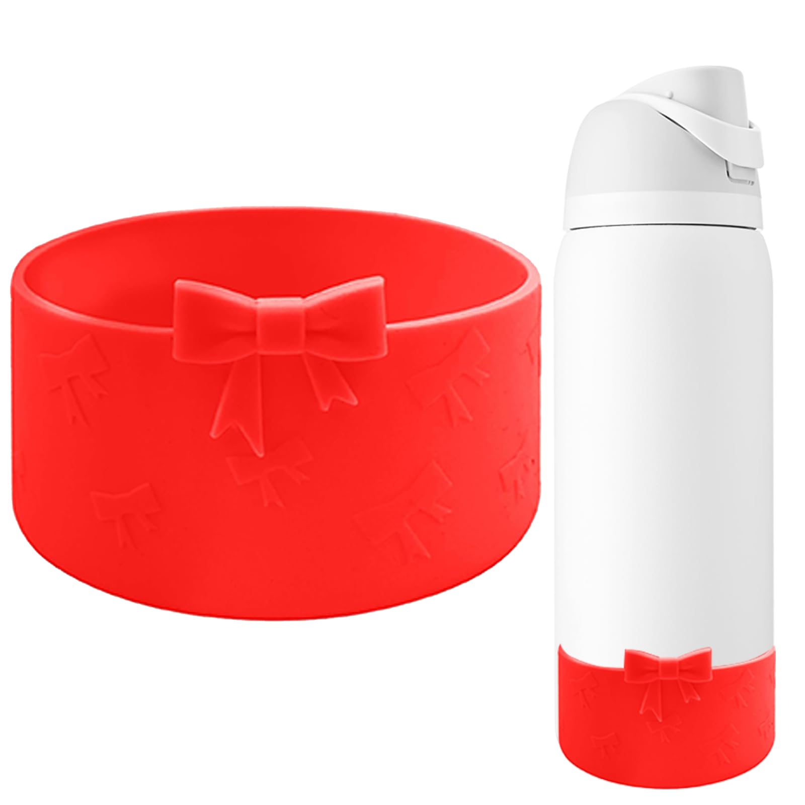 GAISHION Silicone Bow Boot Compatible with Owala 32 oz Water Bottles,Protective Sleeve Anti-Slip Bottom Bumper for FreeSip, Twist, and Flip Stainless Steel Water Bottles Accessories-Red