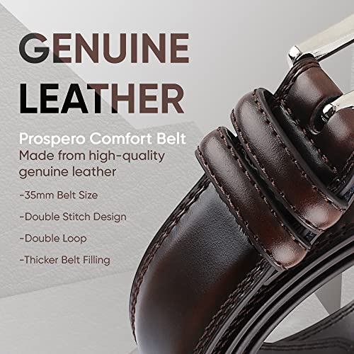 Prospero Comfort - All Leather Dress and Work Belts for Men, Genuine Leather Belt for Men, Double-Stitched Men’s Belts for Casual and Formal Wear, 35mm, Men’s Cognac Brown Belt Size 42