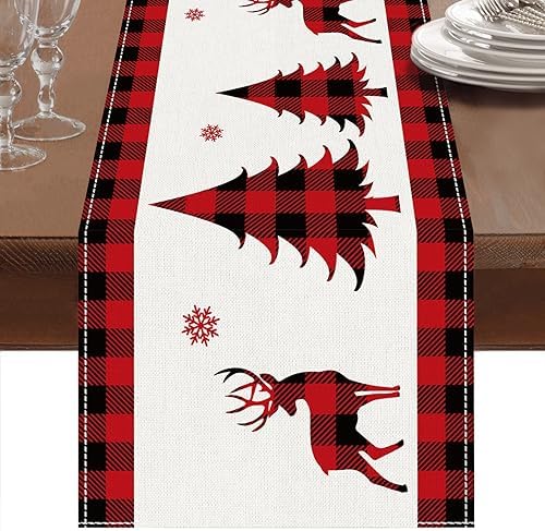 KHOYIME Christmas Table Runner – 72 Inch Red & Black Buffalo Check Linen Runner For Holiday Dining - View #3