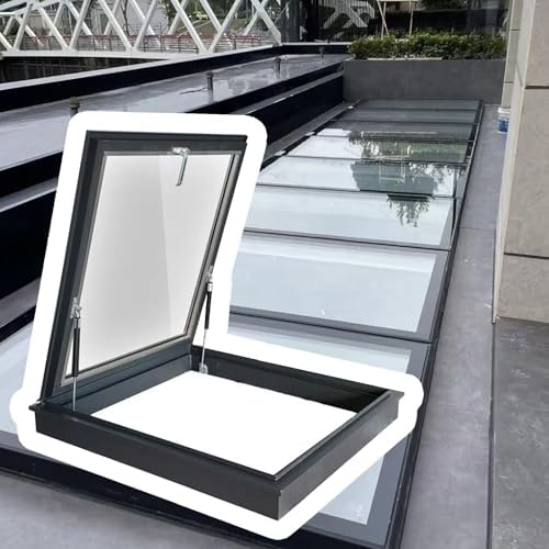 Aluminum Alloy Frame Skylight for Sloped & Flat Roofs, Double Tempered Glass Daylighting Door, 19.7x25.6in (50x65cm) - Perfect for Basements and Natural Light Enhancement