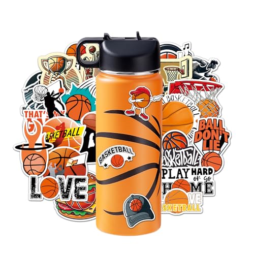 RhythmFit Basketball Water Bottle 18 oz Insulated Stainless Steel Boys Water Bottle with 100 PCS Basketball Stickers Gifts for Boys 8-12 Sports Accessories Stuff Gear for Kids Players