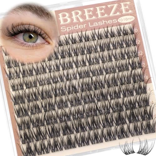 Spider Lash Clusters Wispy Breeze Eyelash Clusters Natural Spider Cluster Eyelashes Extensions D Curl 10-16mm Invisible Band Individual Lashes Daily Look Lash Extensions at Home 90pcs by zenotti
