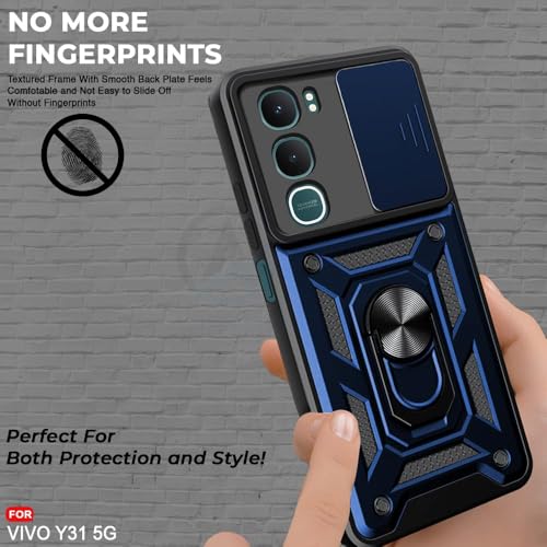 Image of Luxe Back Cover Compatible for Vivo Y31 | D10 Tough Armor Case | Sliding Camera Shield | 360 Protection | Kickstand Ring Holder | Military-Grade Bumper Case - Blue