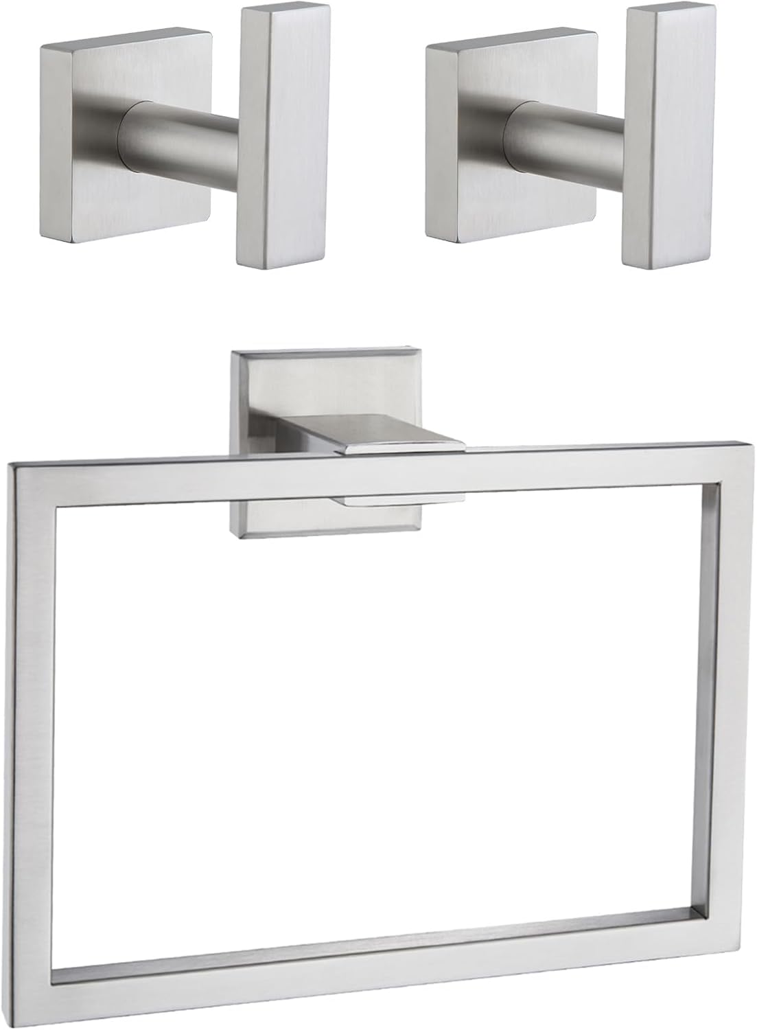 Angle Simple Square Single Towel Hook 2 PCS Bundle with Square Towel Ring (Brushed Nickel)