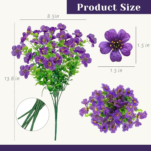 Der Rose 12 Bundles Artificial Flowers for Outdoors, UV Resistant Faux Outdoor Plants Purple Fake Outdoor Flowers for Porch Patio Garden Yard Exterieur Decor image 6