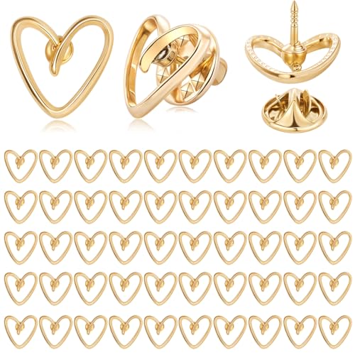 Liliaafar Heart Shaped Pins for Women Gifts Metal Hollow Brooches Small Dainty Lapel Pins DIY Accessories for Clothes Dress Hat Scarf Bag Pocket Cardigan Hijab Decor(Gold 50 Pcs)