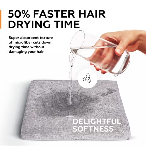 Super Absorbent Quick Dry No-Frizz Soft Microfiber Hair Towel Wrap For Curly, Coily Or Tight Hair With Robust Elastic Strap For Drying And Plopping 20X40 Inch, Gray #TOP3