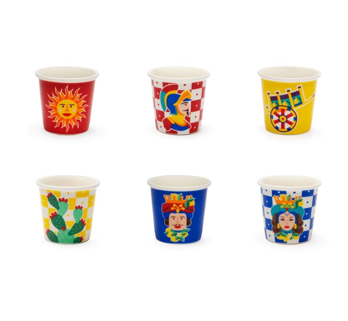 Excelsa Sicilian Rhapsody Set 6 bicchierini da caffè, stile siciliano, porcellana