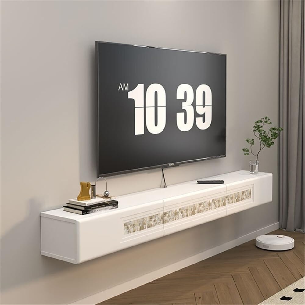 Soporte flotante de pared para TV para sala de estar, unidad de TV montada en la pared de 70.8 pulgadas con almacenamiento, moderno armario de TV flotante blanco con decoración de carcasa