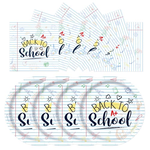 40 Pcs Back to School Paper Plates and Napkins Handwriting Notebook Party Supplies First Day of School Plates Napkins Disposable Dinnerware Set for Celebration Back to School Birthday Party Decoration