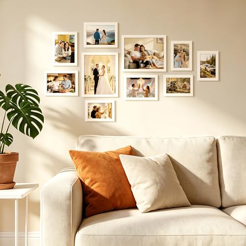 Image of upsimples Picture Frames Set of 10, Including 8x10, 5x7, 4x6 White Frame | Multi Picture Frames Collage Wall Decor, Gallery Wall Frame Set, Gift For Christmas, Mothers' day, Wedding, Dorm, Living Room