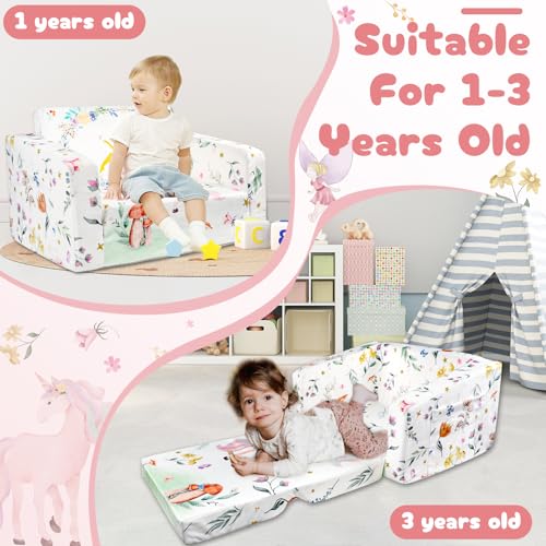GFU Toddler Nap Mat with Removable Pillow, Rolled Nap Mats for Girls Preschool & 2-in-1 Toddler Chair for Girls, Soft Kids Couch Convertible
