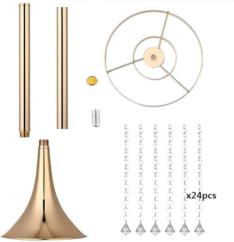 Miniatura 6 de LANLONG Paquete de 2 soportes de metal de cristal de lujo con 2 flores artificiales, 15 cabezas, rosas de plástico con base para centros de mesa de