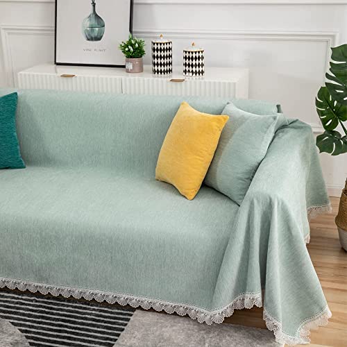 Dreamingo Solid Light Green Couch Covers, Chenille Furniture Protector Sofa Covers For 2 Cushion Couch Sofa/Love Seat, Universal Couch Cover For Pets Kids, Large #TOP4
