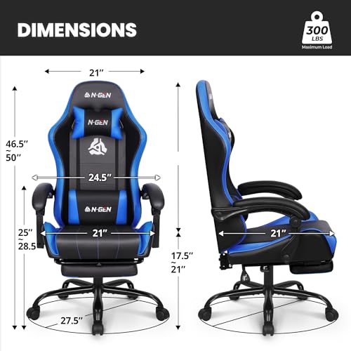 image for N-GEN GAMING Video Gaming Chair with Footrest Lumbar Support for Home 