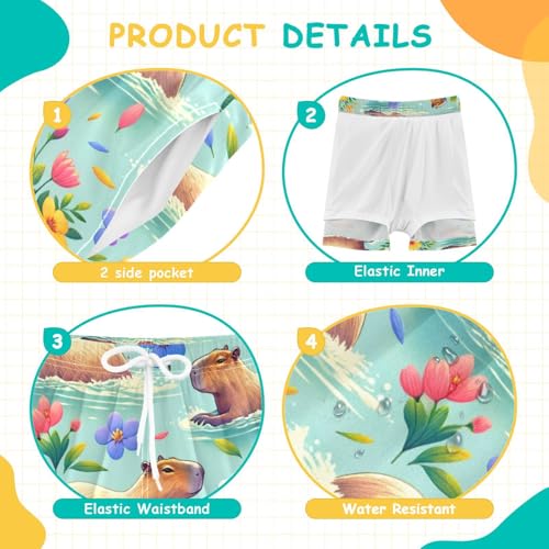 Capybaras Boys Swim Trunks with Compression Liner Quick Dry Bathing Bottom Kids Beach Shorts4